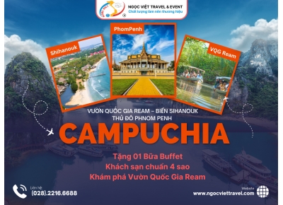 TOUR CAMPUCHIA - BAVET – VƯỜN QUỐC GIA REAM – BIỂN SIHANOUK – PHNOM PENH - HOTEL 4 SAO